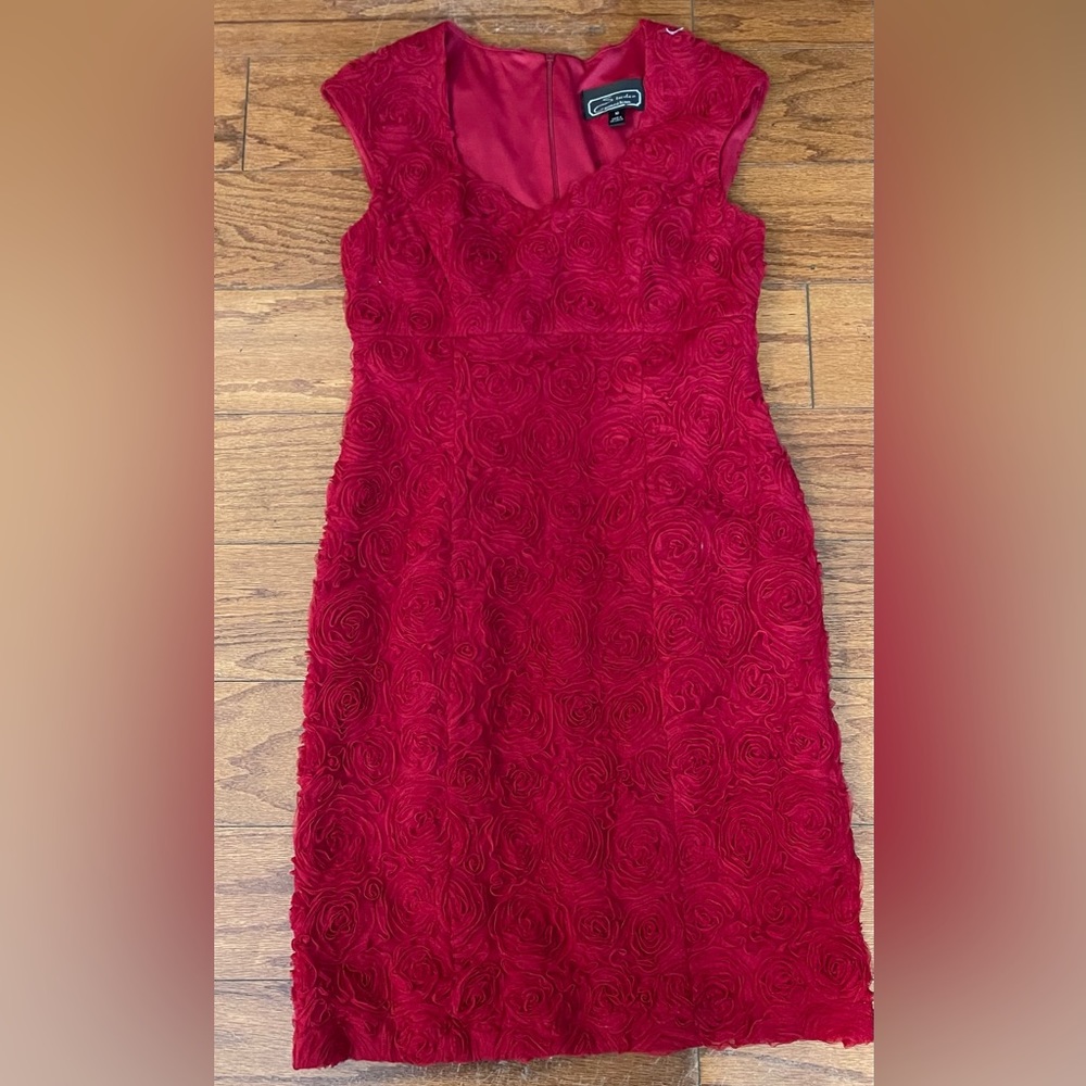 Studio connection red dress with flowered pattern